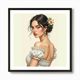 Spanish Woman With A Delicate Pose, Watercolor With Intricate Details 1 Art Print