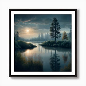 Sunrise Over A Lake Art Print