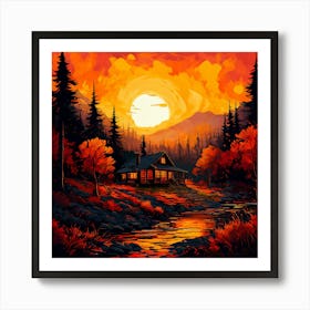 Sunset Cabin Art Print