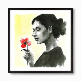 Woman Smelling A Flower Print  Art Print