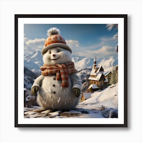 Snowman In The Snow 2 Art Print