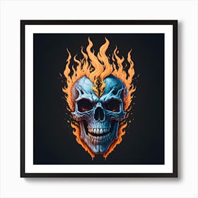 Skull With Flames Art Print