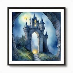 Watercolor Painting Of A Mystic Castle At A Lost Place 1 Art Print