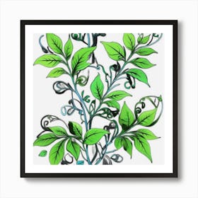 Green Leaves On A Black Background 1 Art Print