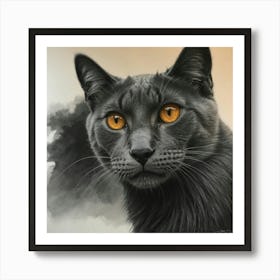 Grey Cat With Yellow Eyes Art Print