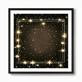 Golden Frame With Stars On Black Background 1 Art Print