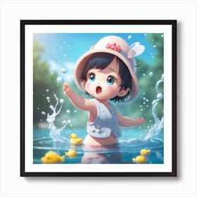 Cute Girl In The Water Art Print