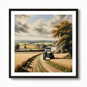 Farmers break - tractor in an English country lane Art Print