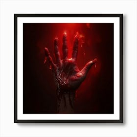 Bloody Handprint With A Sinister Texture Deep Red Hue Backlit By A Ghostly Glow Shadowy Surface Wh 2 1 Art Print