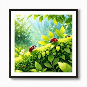 Ladybugs In The Garden 1 Art Print