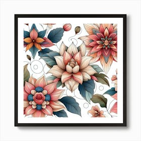 Flowers Plants Pattern Design Rose Garden Flower Decoration Love Romance Bouquet Art Print