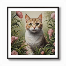 Cat In Flowers 1 Art Print