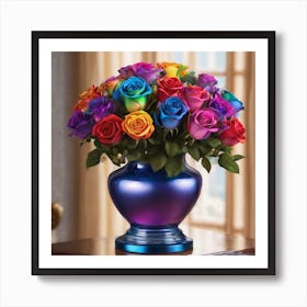 A Vase Of Rainbow Roses Art Print