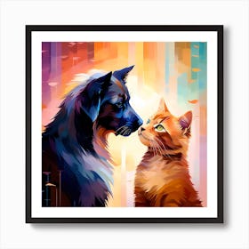 Dog And Cat Art Print