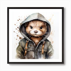 Watercolour Cartoon Otter In A Hoodie Art Print