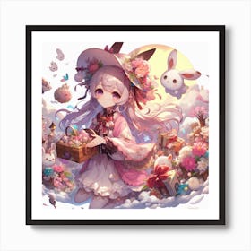 Anime Girl With Bunny Art Print