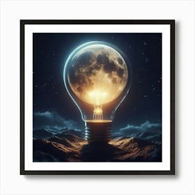 Moon Within A Light Bulb Surreal Art Print