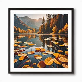 Autumn Leaves In A Lake Art Print