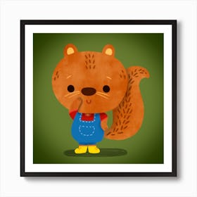 Little Mr Squirrel Square Art Print