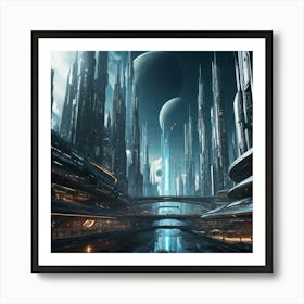 Futuristic City Blue I Art Print