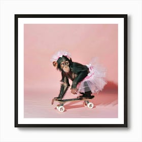 Chimpanzee On Skateboard Art Print