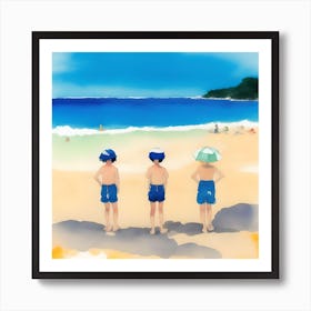 Three Boys On The Beach Art Print