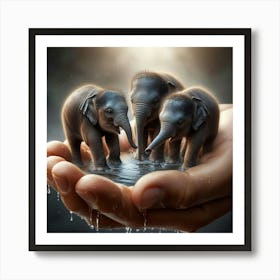 Elephants In Water 1 Art Print