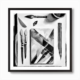 Firefly A Masculine Modern Italian Inspired Flatlay Of A Creative Workspace For Oil Painting, Stylis (1) Art Print