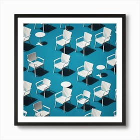 White Chairs in Azure Background Art Print