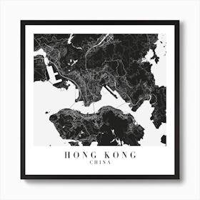 Hong Kong China Minimal Black Mono Street Map  Square Art Print