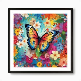 Butterfly On Flowers Art Print