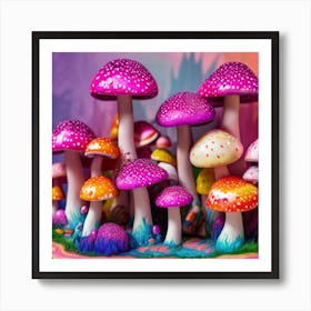 Mushrooms On A Tree Stump Art Print