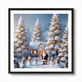 Christmas Scene With Santa Claus Art Print