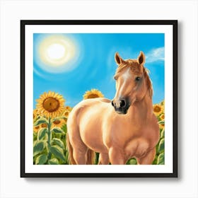 Horse In Sunflower Field 16 Art Print