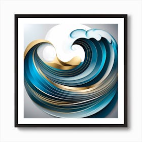 Paper Ocean Wave, vector art Art Print