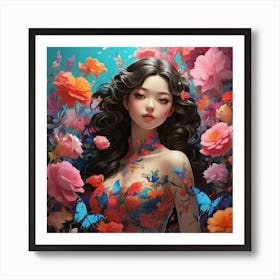 Chinese Girl With Flowers 1 Art Print