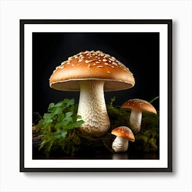 Mushrooms On A Log Art Print