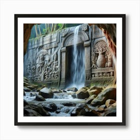 Waterfall In A Cave 14 Art Print