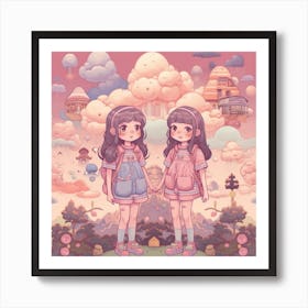 Two Girls In The Sky Art Print