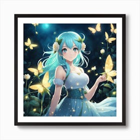 Anime Girl With Butterflies Art Print