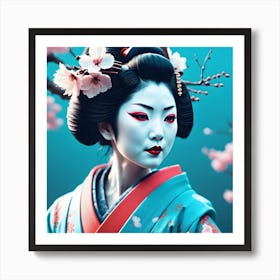 The Geisha Among The Cherry Blossom Art Print