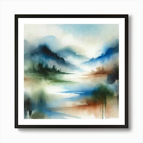 Abstract Watercolor Landscape Printed Art A Soothing Abstract Landscape Rendered In Watercolor, Perfect For Bringing Calm And Serenity To Any Space Printed Art Art Print