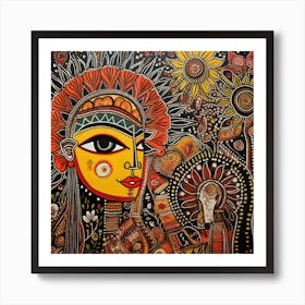 Indian Woman Expressionism Painting, Acrylic On Canvas, Brown Color Art Print