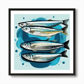 Sardines on blue print Art Print