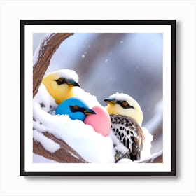 Birds In The Snow 1 Art Print