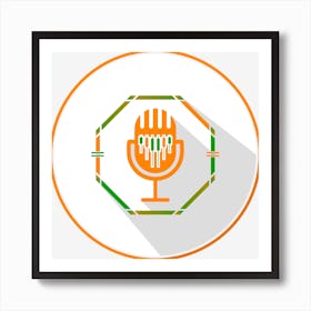 A Microphone In An Orange And Green Circle With A Long Shadow Art Print