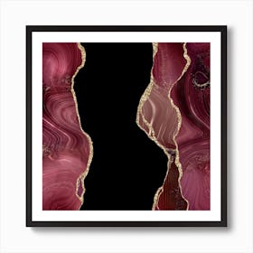 Burgundy & Gold Glitter Agate Texture 02 Art Print