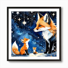 Starry Night Foxes Art Print