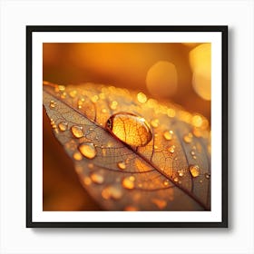 Autumn Leaf With Water Droplets Art Print