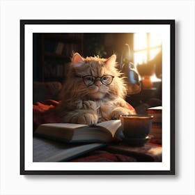 Cat Reading Book Art Print